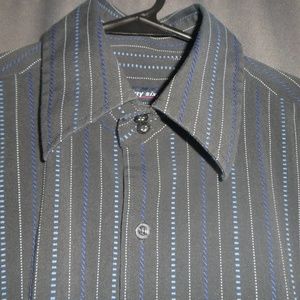 Black Dress Shirt with Blue Embroidered Stripes